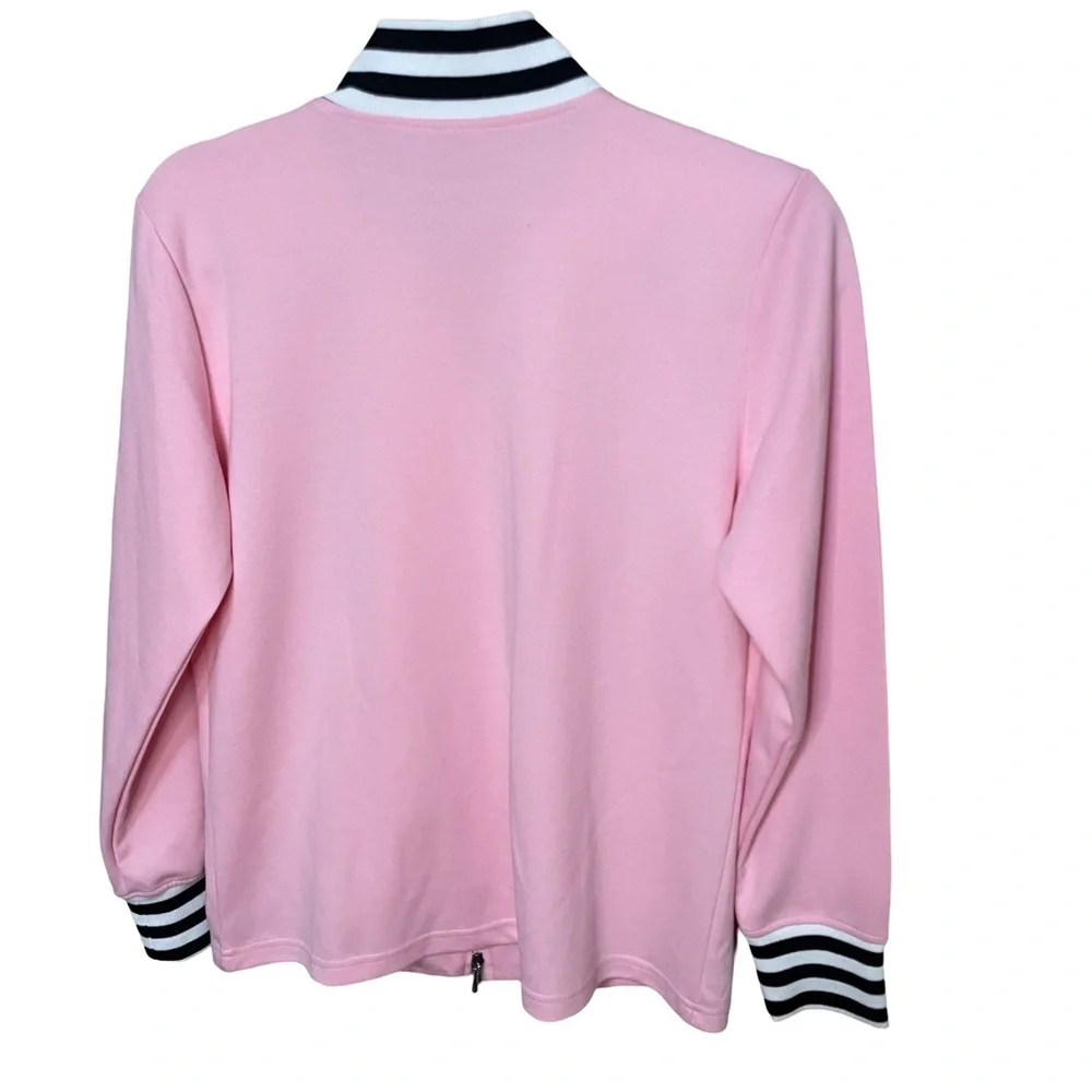linea by louis dell'olio Embroidered Pink Zip Up Hoodie Sweater - Picture 2 of 8